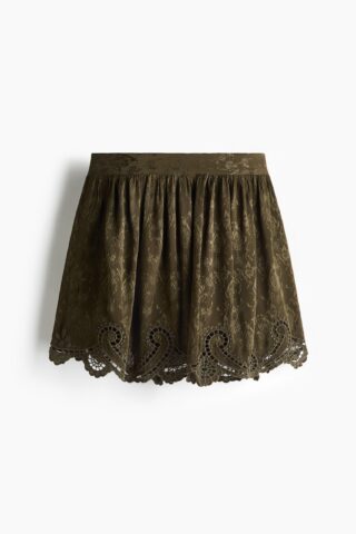 H & M - Jacquardgeweven A-linerok - Donker Kakigroen