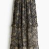 H & M - Volantrok van chiffon - Marineblauw/Dessin
