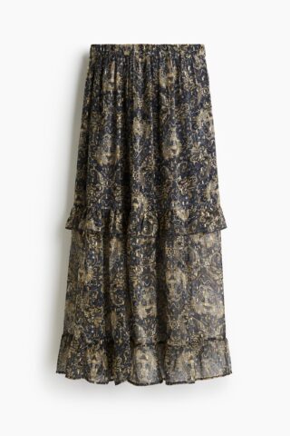 H & M - Volantrok van chiffon - Marineblauw/Dessin