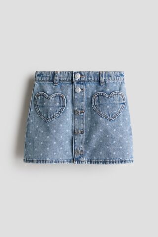 H & M - Denim A-linerok - Denimblauw/Stippen