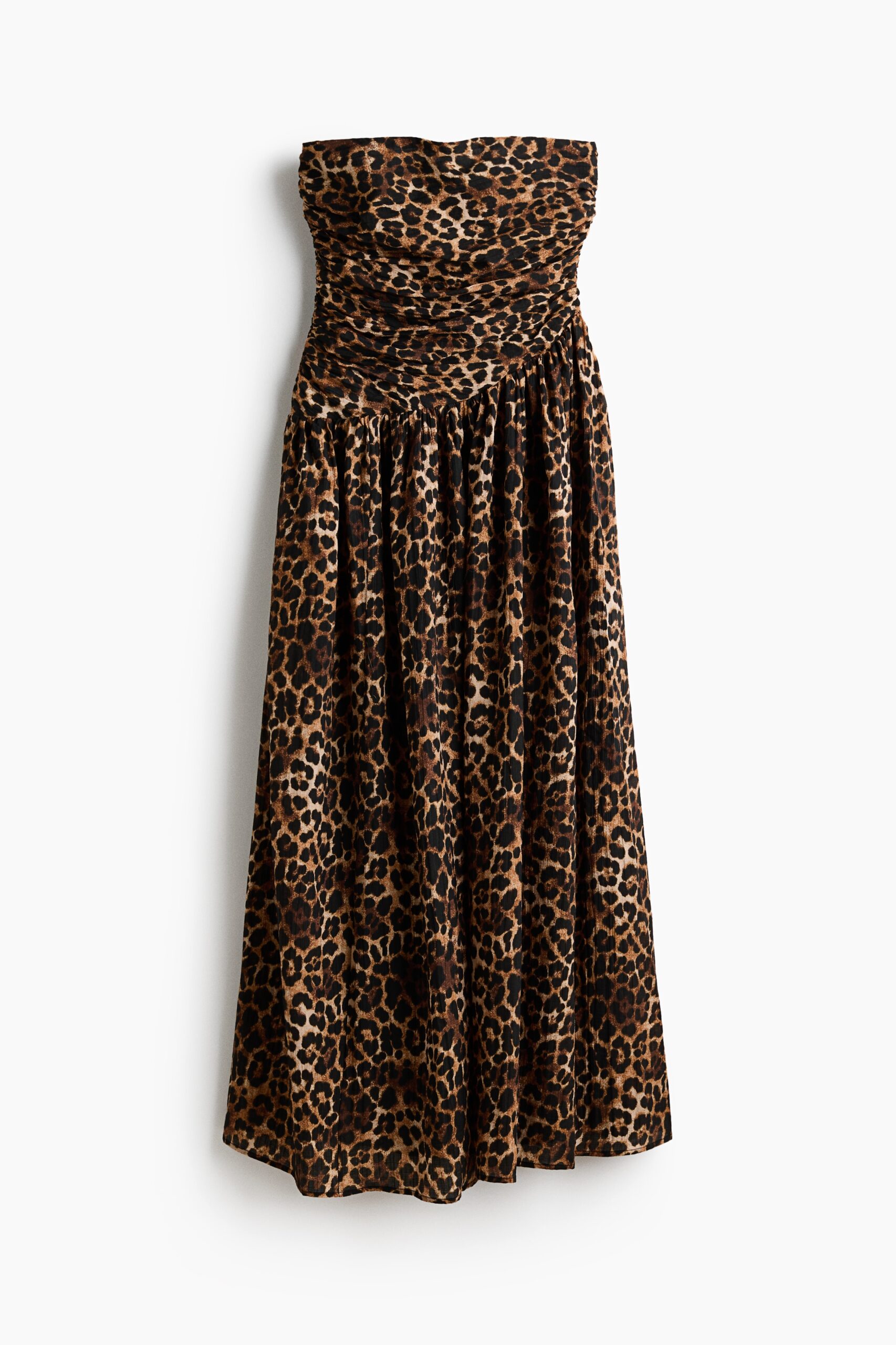 H & M - Bandeaujurk met geplooide rok - Beige/Luipaarddessin H & M - Bandeaujurk met geplooide rok - Beige/Luipaarddessin