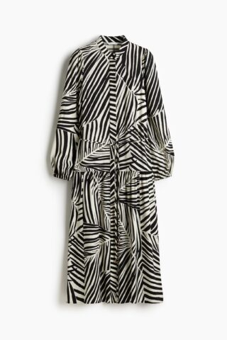 H & M - Maxi-jurk met pofmouwen - Zwart/Zebradessin