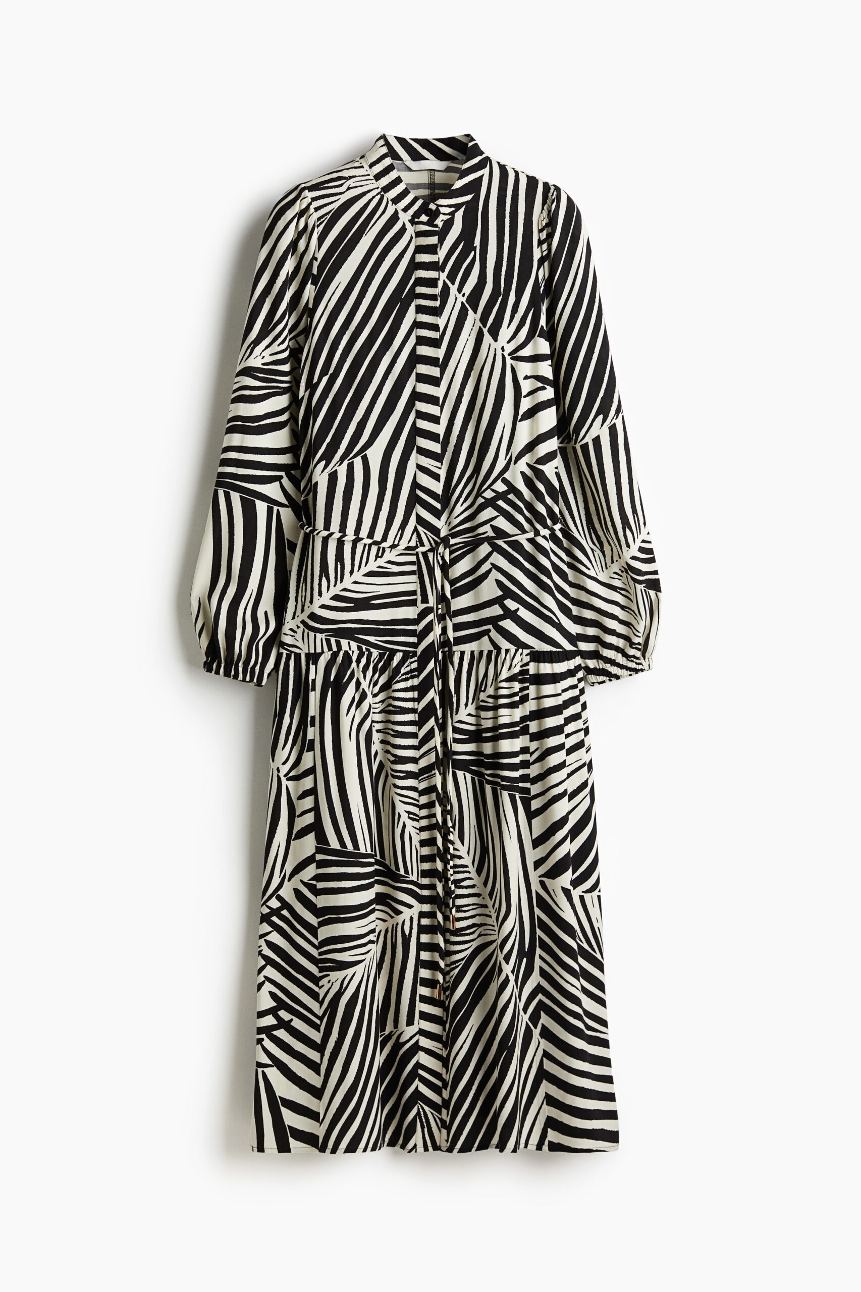H & M - Maxi-jurk met pofmouwen - Zwart/Zebradessin H & M - Maxi-jurk met pofmouwen - Zwart/Zebradessin