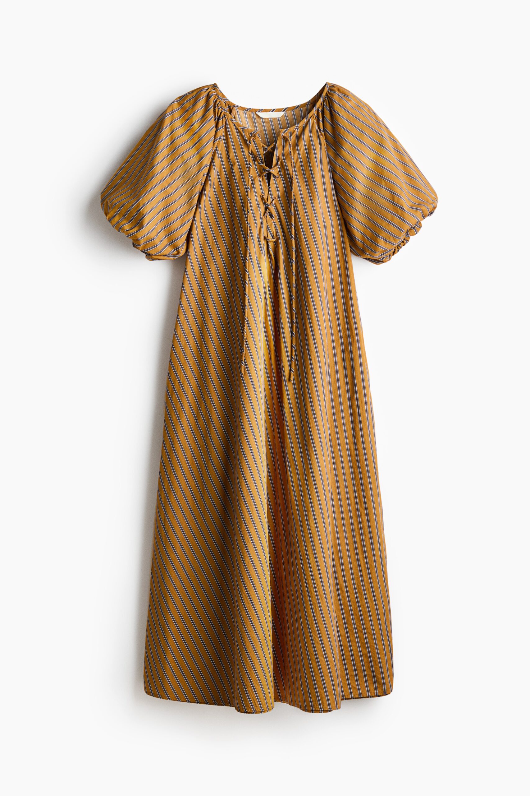H & M - A-linejurk van popeline - Bruin/Gestreept