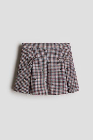 H & M - Plooirok met strikdetails - Lichtbeige/Geruit