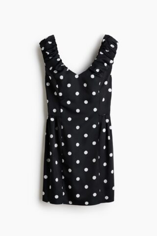 H & M - Jurk met V-hals - Zwart/Polkadot