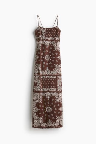 H & M - Maxi-jurk met strikbandjes - Bruin/Paisleydessin