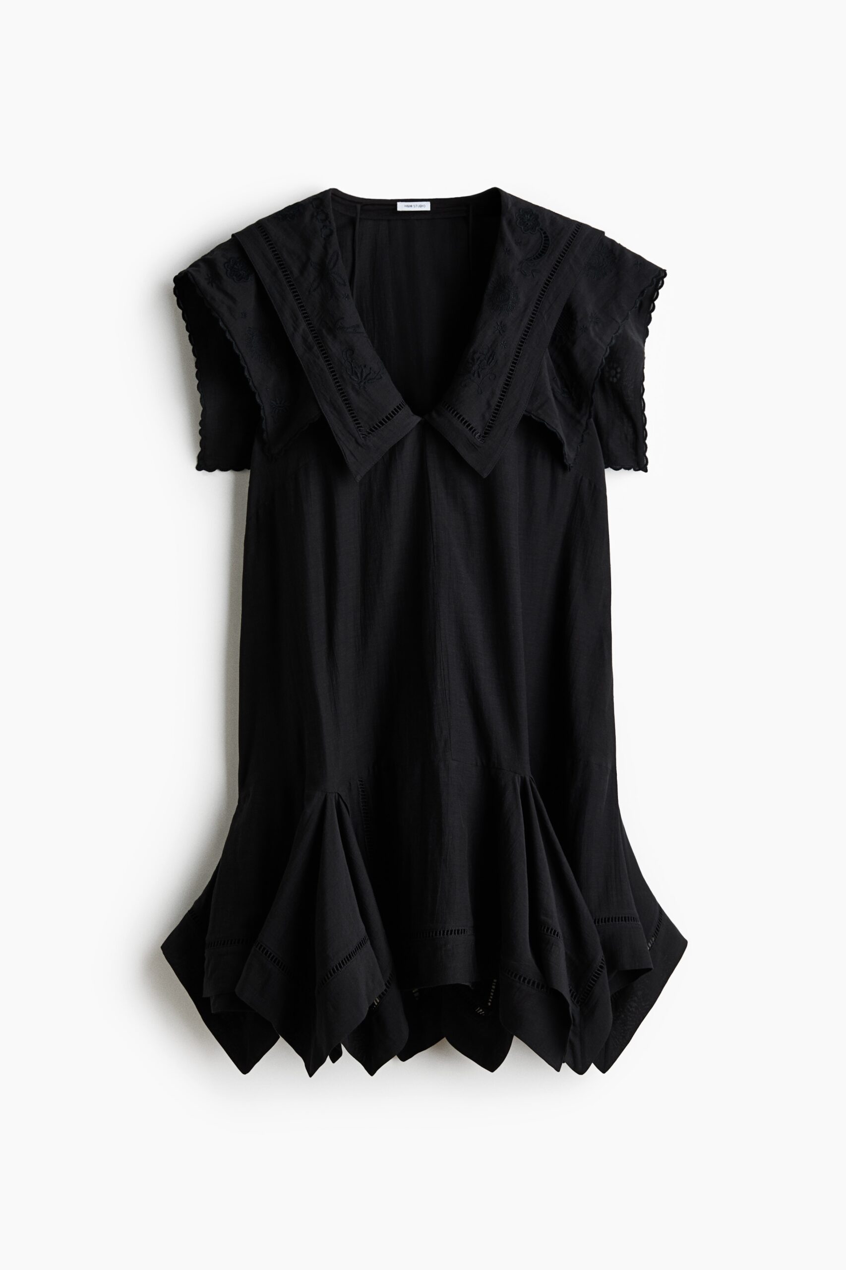 H & M - Jurk met matrozenkraag met broderie anglaise - Zwart