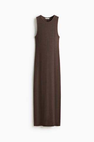 H & M - Ribgebreide maxi-jurk - Donkertaupe