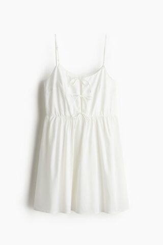H & M - Jurk van popeline met strikbandjes - Wit