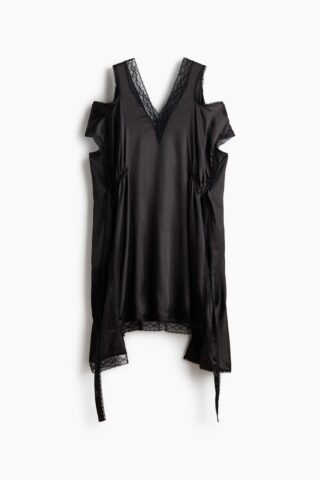 H & M - Satijnen jurk met kant - Zwart