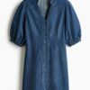 H & M - Denim jurk met pofmouwen - Denimblauw