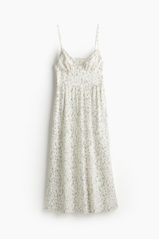 H & M - Strappy jurk van linnenmix - Wit/Dessin