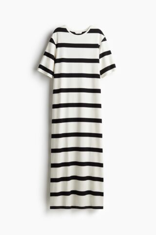 H & M - Lange T-shirtjurk - Roomwit/Zwart Gestreept