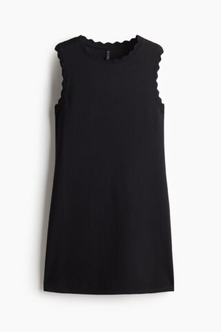H & M - Tricot jurk met golvende randen - Zwart