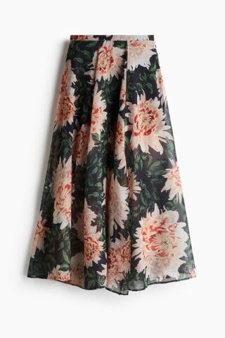 H & M - Transparante midirok - Zwart/Bloemen