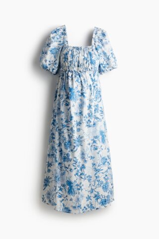 H & M - MAMA Popeline jurk van katoenmix - Wit/Blauwe Bloemen