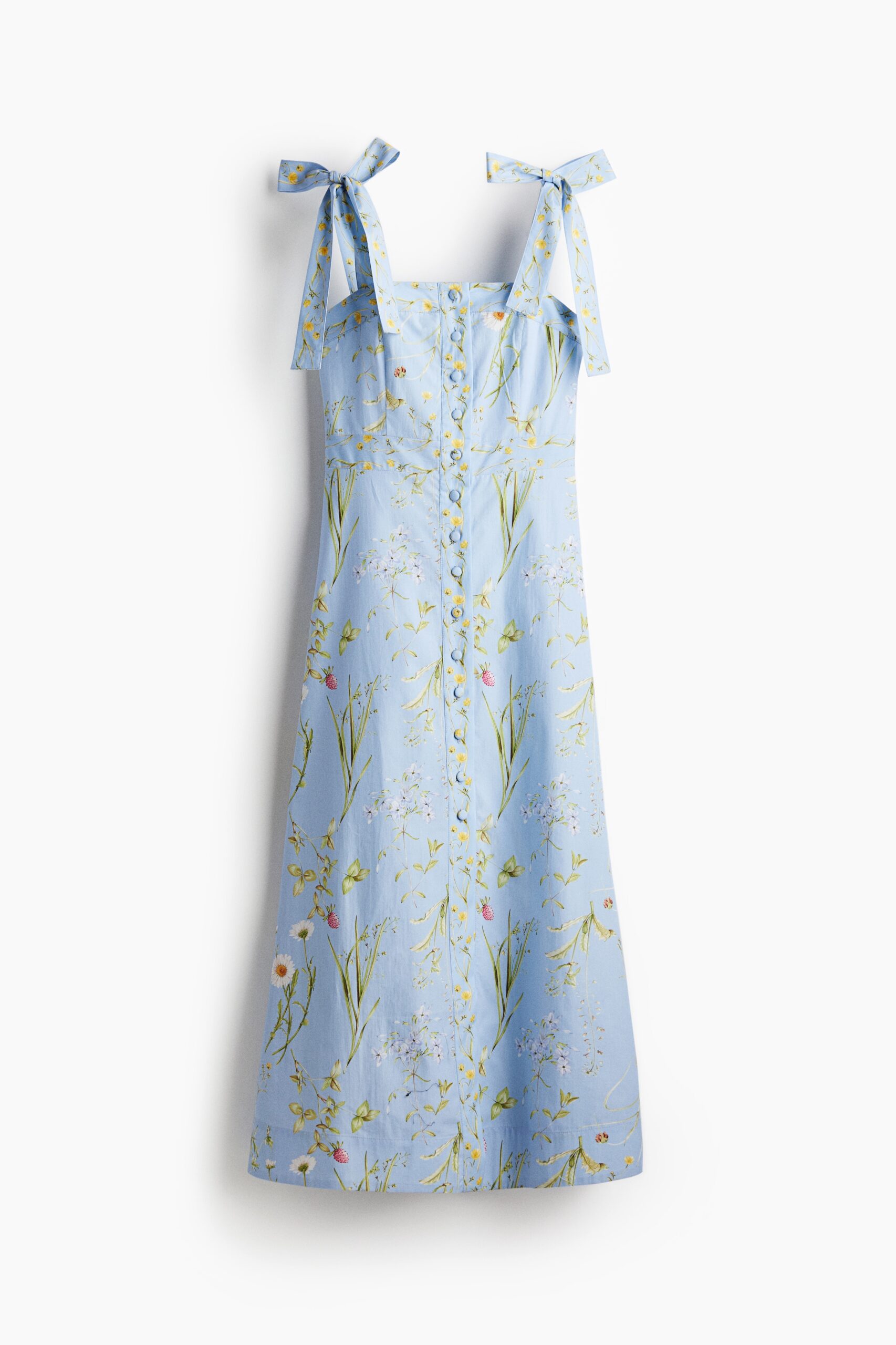 H & M - Katoenen jurk met strikbandjes - Lichtblauw/Bloemen H & M - Katoenen jurk met strikbandjes - Lichtblauw/Bloemen
