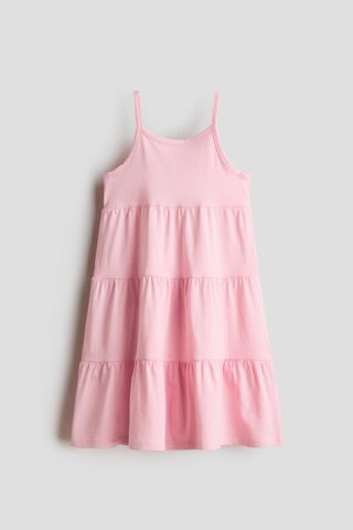 H & M - Katoenen strokenjurk - Lichtroze