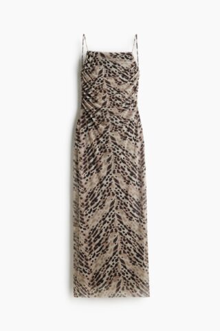 H & M - Gedrapeerde strappy jurk van mesh - Beige/Dessin