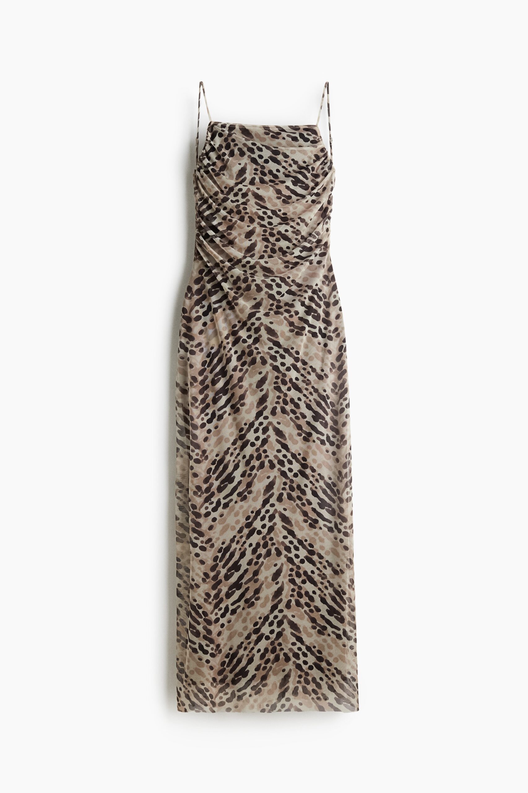 H & M - Gedrapeerde strappy jurk van mesh - Beige/Dessin H & M - Gedrapeerde strappy jurk van mesh - Beige/Dessin