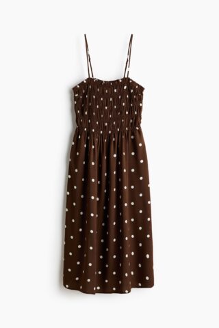 H & M - Strappy jurk met smokwerk - Donkerbruin/Polkadot