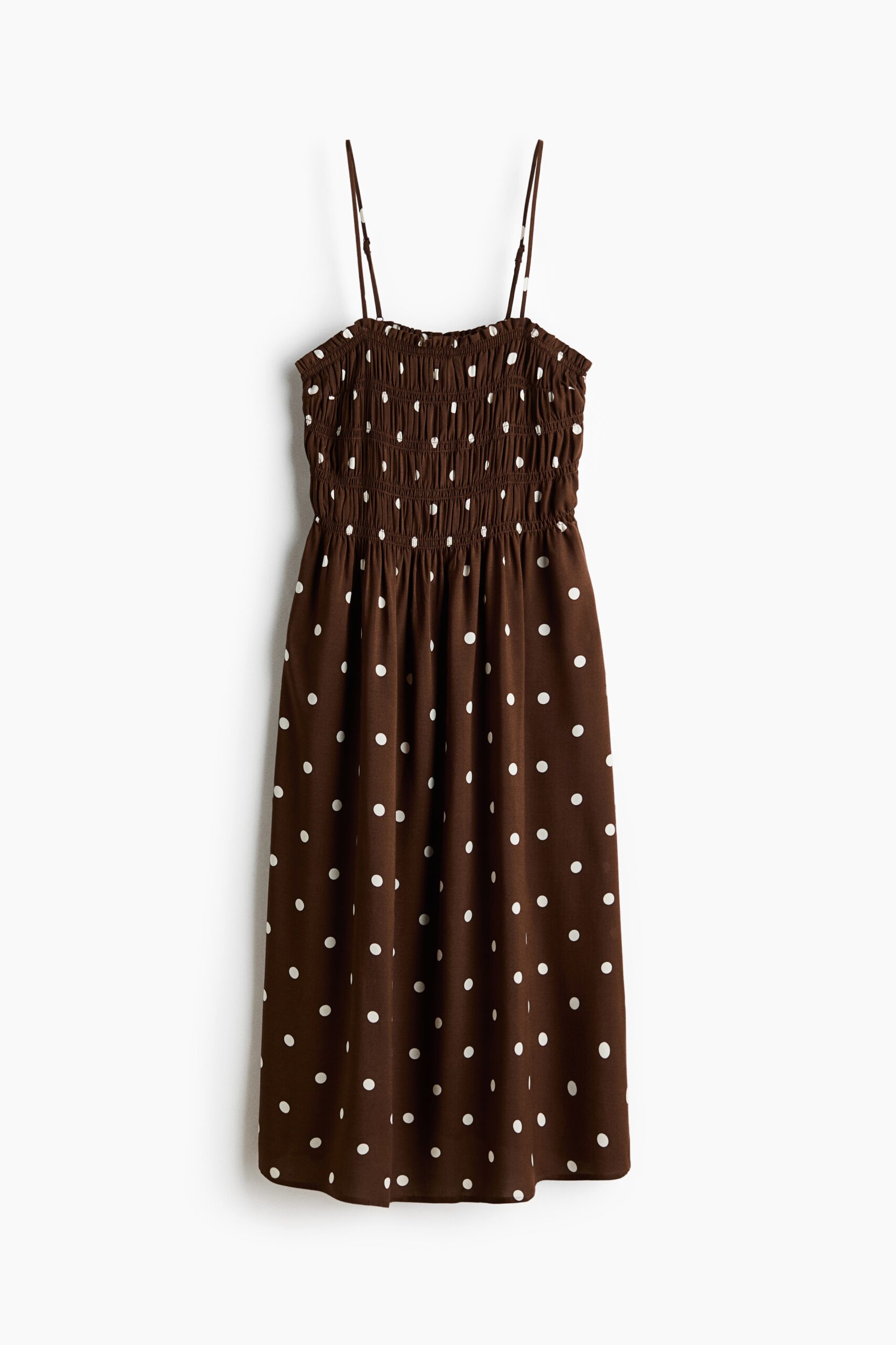 H & M - Strappy jurk met smokwerk - Donkerbruin/Polkadot