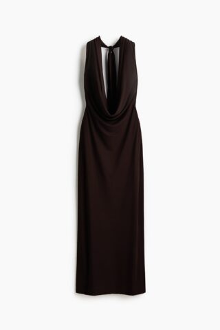 H & M - Maxi-jurk met watervalhals - Donkerbruin