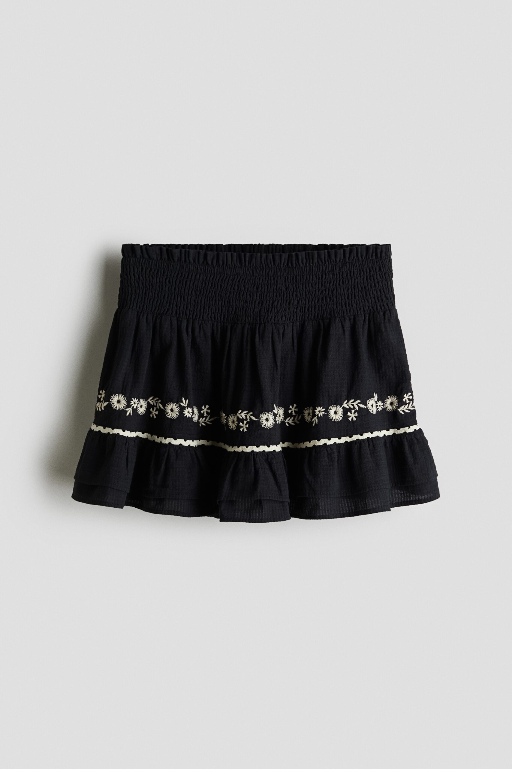H & M - Katoenen rok met borduursel - Zwart/Bloemen