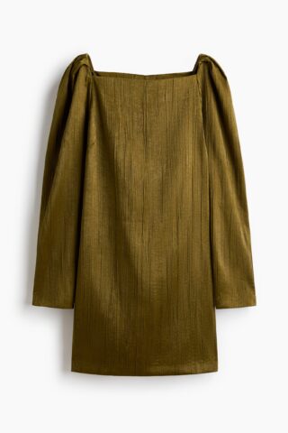 H & M - Jurk met vierkante hals - Olijfgoud