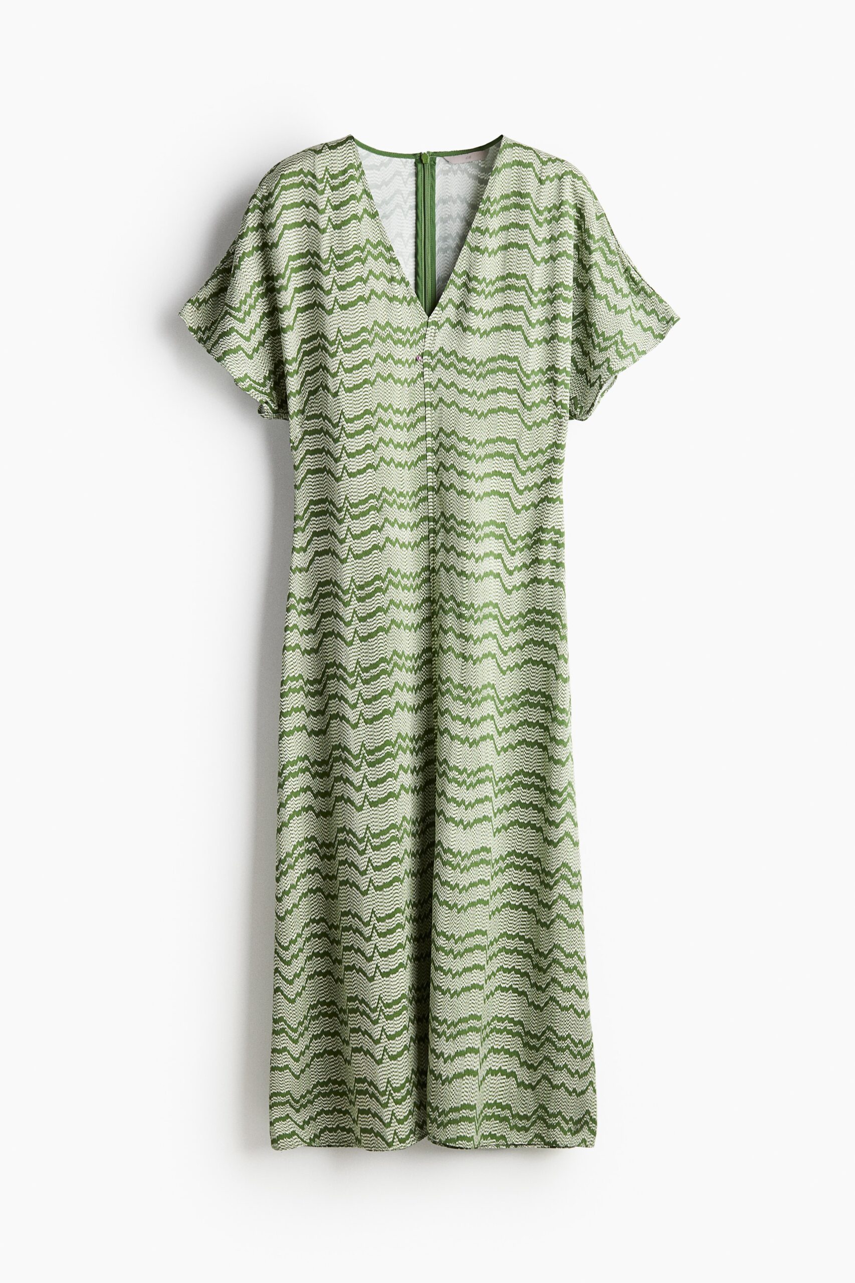 H & M - Jurk met V-hals - Groen/Dessin