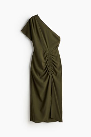 H & M - Gedrapeerde one-shoulderjurk - Donkergroen