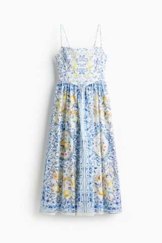 H & M - Strappy jurk van katoen - Wit/Citroenen