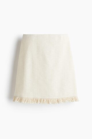 H & M - Bouclé rok met franje - Roomwit