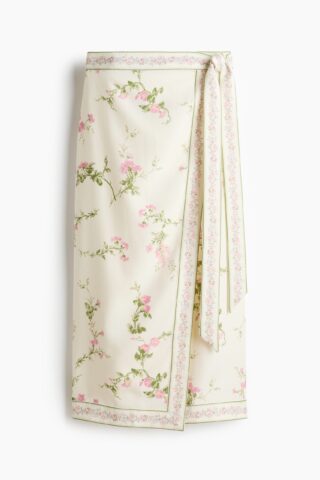 H & M - Overslagrok van lyocellmix - Wit/Bloemen