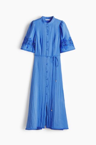 H & M - Crinkle-jurk met broderie anglaise - Blauw