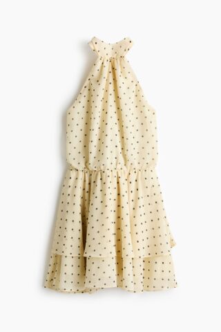 H & M - Halterjurk van chiffon - Bleekgeel/Polkadot