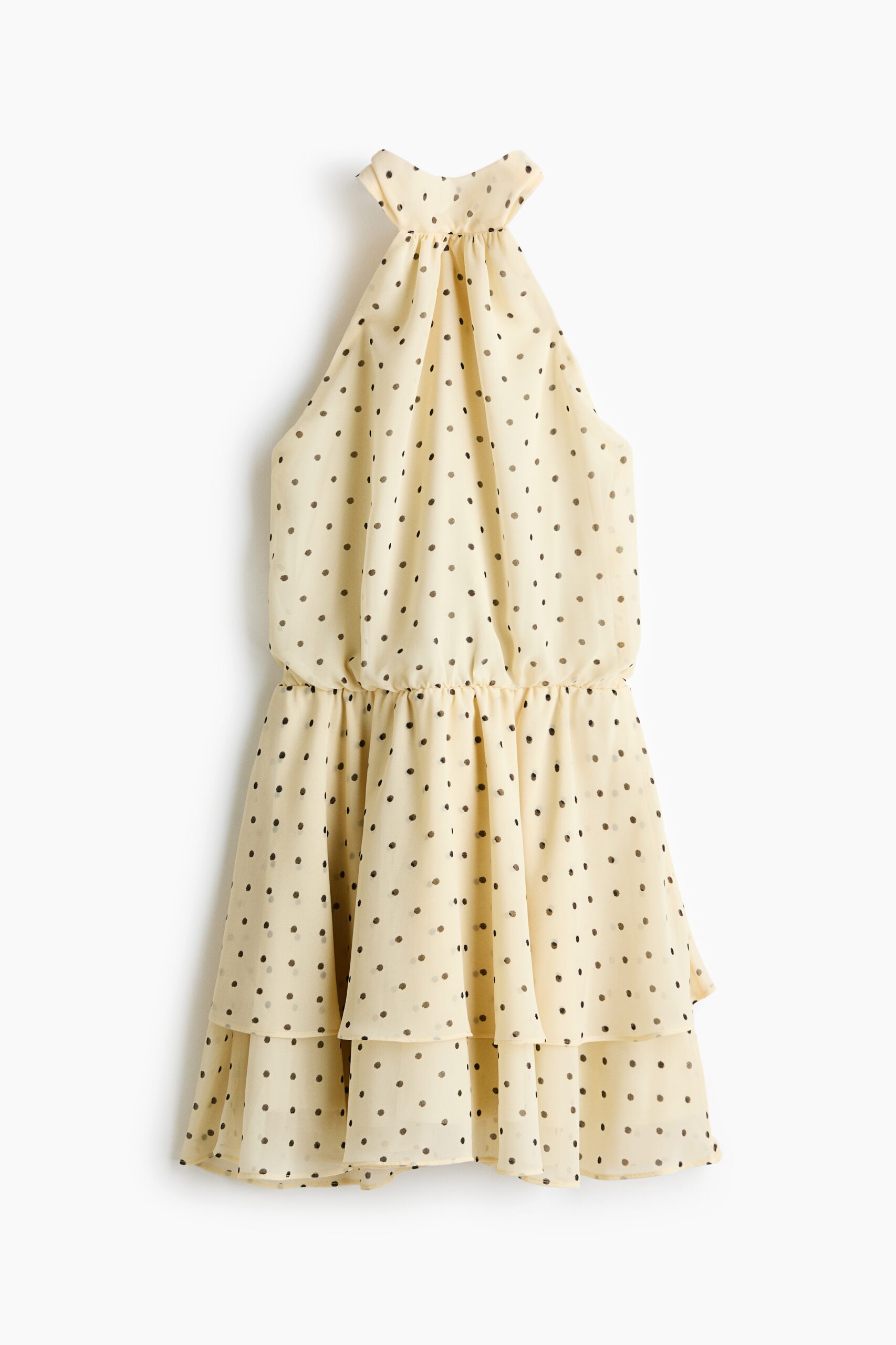 H & M - Halterjurk van chiffon - Bleekgeel/Polkadot