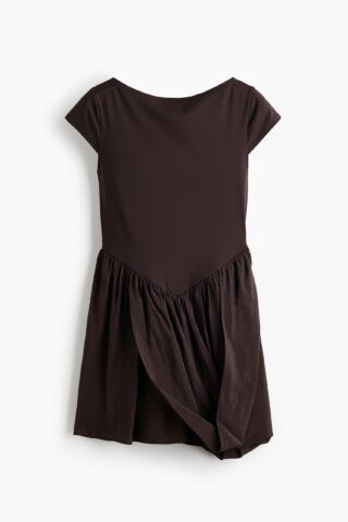 H & M - Jurk van twee materialen met drapering - Donkerbruin
