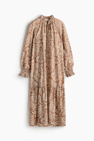 H & M - Jurk met volantkraagje - Bruin/Dessin
