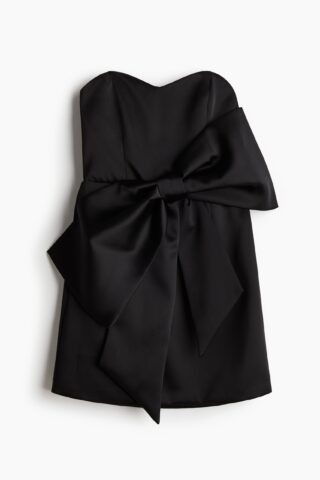 H & M - Satijnen bandeaujurk met grote strik - Zwart