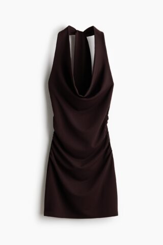 H & M - Gedrapeerde halterjurk - Donkerbruin