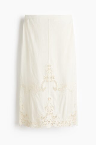 H & M - Rok van linnenmix met broderie anglaise - Wit
