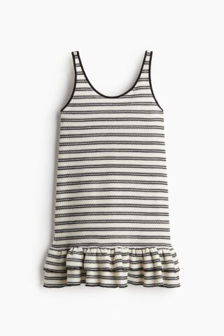 H & M - Gebreide jurk met volants - Wit/Zwart Gestreept