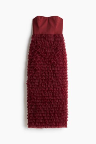 H & M - Bandeaujurk met tulen rok - Donkerrood