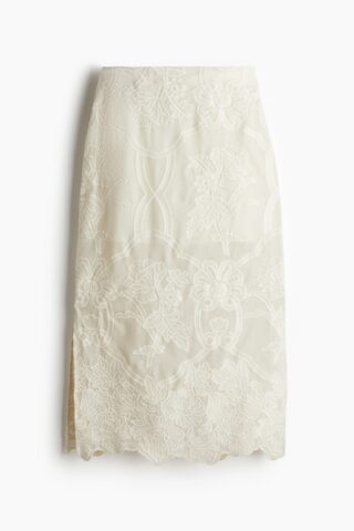 H & M - Kokerrok met borduursel - Roomwit