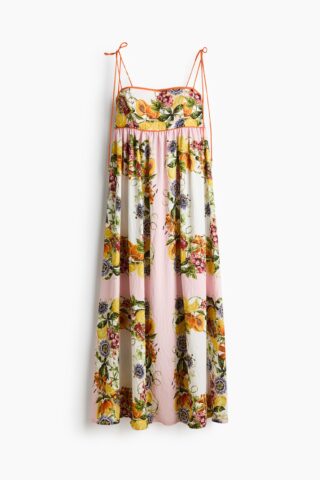 H & M - Jurk met strikbandjes - Lichtroze/Citroenen