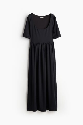 H & M - Tricot jurk met diepe hals - Zwart