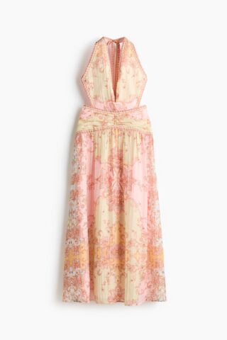 H & M - Open-back halterjurk - Lichtroze/Paisleydessin