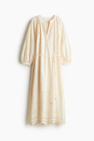 H & M - Jurk met broderie anglaise - Roomwit
